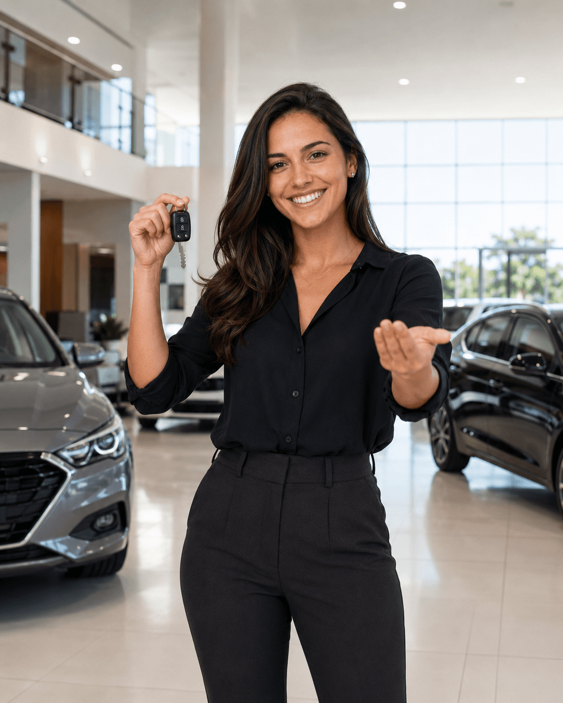 Consultora Savol com chave do carro